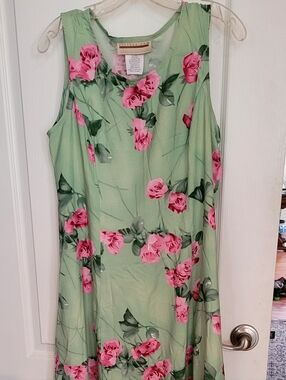 Expressions Green Party Dress with Pink Rose Print. NWT. Size 15/16.